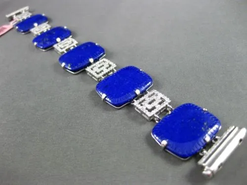 ESTATE LARGE & WIDE 36.20CT DIAMOND & LAPIS 14KT WHITE GOLD FILIGREE BRACELET