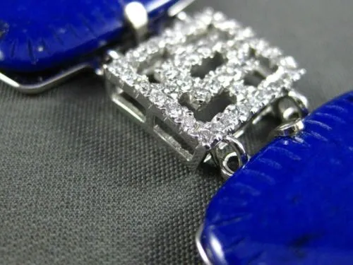 ESTATE LARGE & WIDE 36.20CT DIAMOND & LAPIS 14KT WHITE GOLD FILIGREE BRACELET