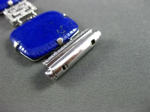 ESTATE LARGE & WIDE 36.20CT DIAMOND & LAPIS 14KT WHITE GOLD FILIGREE BRACELET