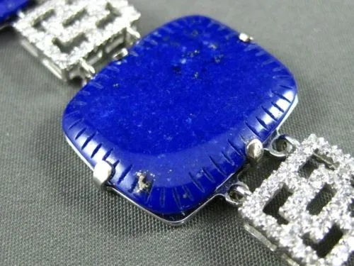 ESTATE LARGE & WIDE 36.20CT DIAMOND & LAPIS 14KT WHITE GOLD FILIGREE BRACELET