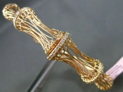 ESTATE WIDE .65CT DIAMOND 14KT ROSE GOLD 3D OPEN FILIGREE BAMBOO BANGLE BRACELET