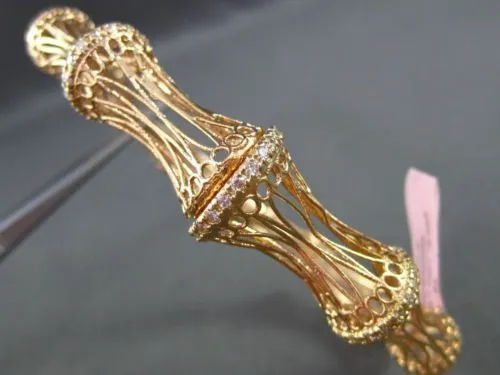 ESTATE WIDE .65CT DIAMOND 14KT ROSE GOLD 3D OPEN FILIGREE BAMBOO BANGLE BRACELET