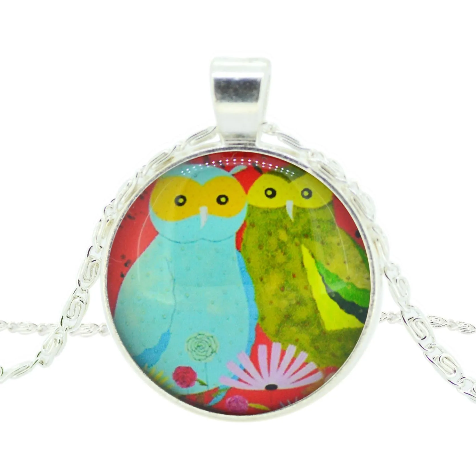 Fashion Owl Pendant Necklace in Jewelry Vintage Glass Cabochon Statement Necklace Newest Silver Color Chain Necklace