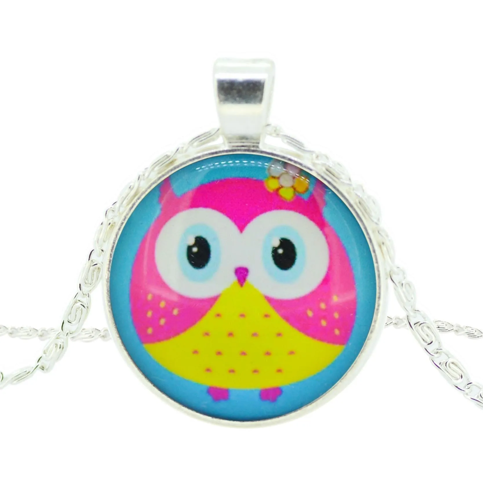 Fashion Owl Pendant Necklace in Jewelry Vintage Glass Cabochon Statement Necklace Newest Silver Color Chain Necklace