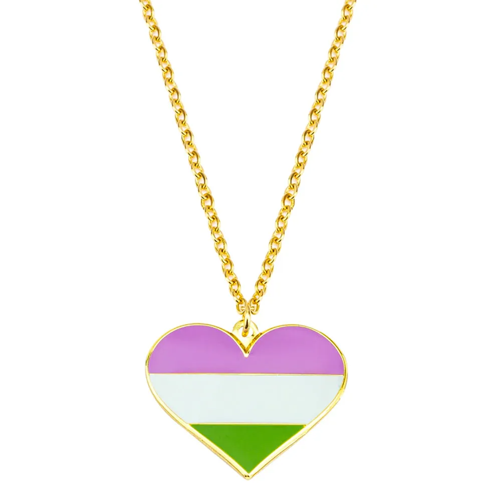 Genderqueer Flag Heart Shaped Necklace