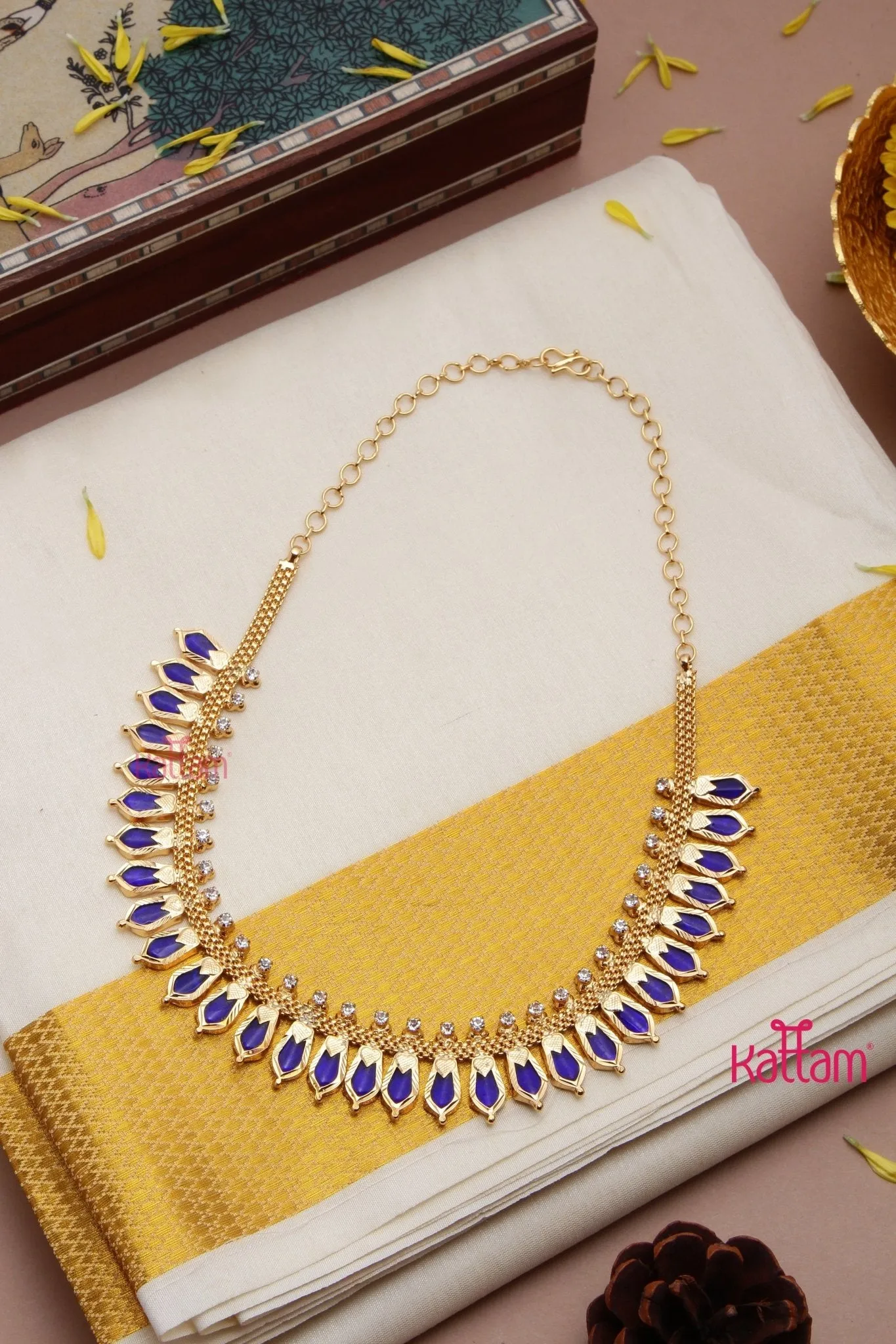 Goldtone Blue Spike Choker ( No Earrings )