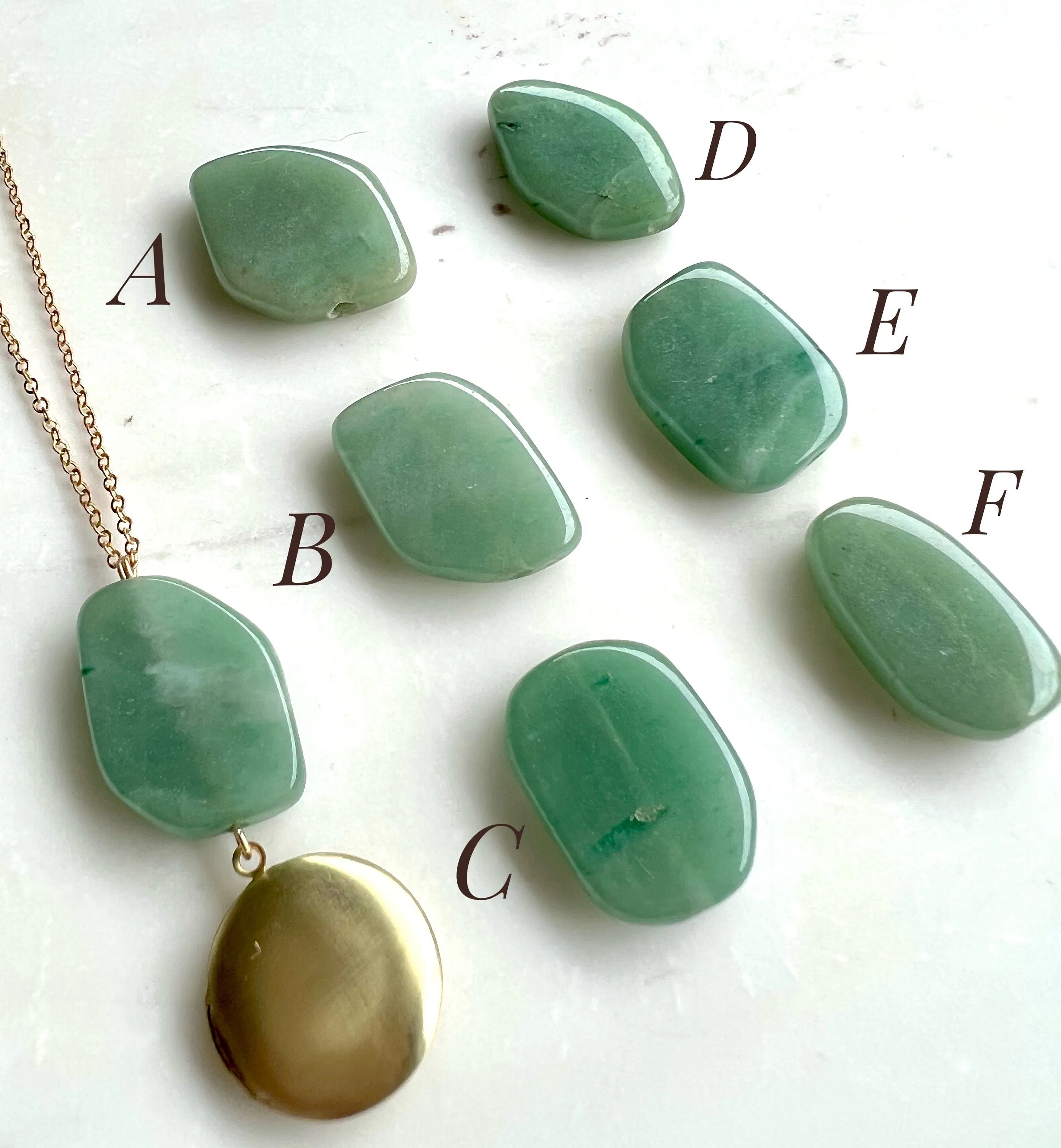 Green Stone Necklace with Tiny Locket