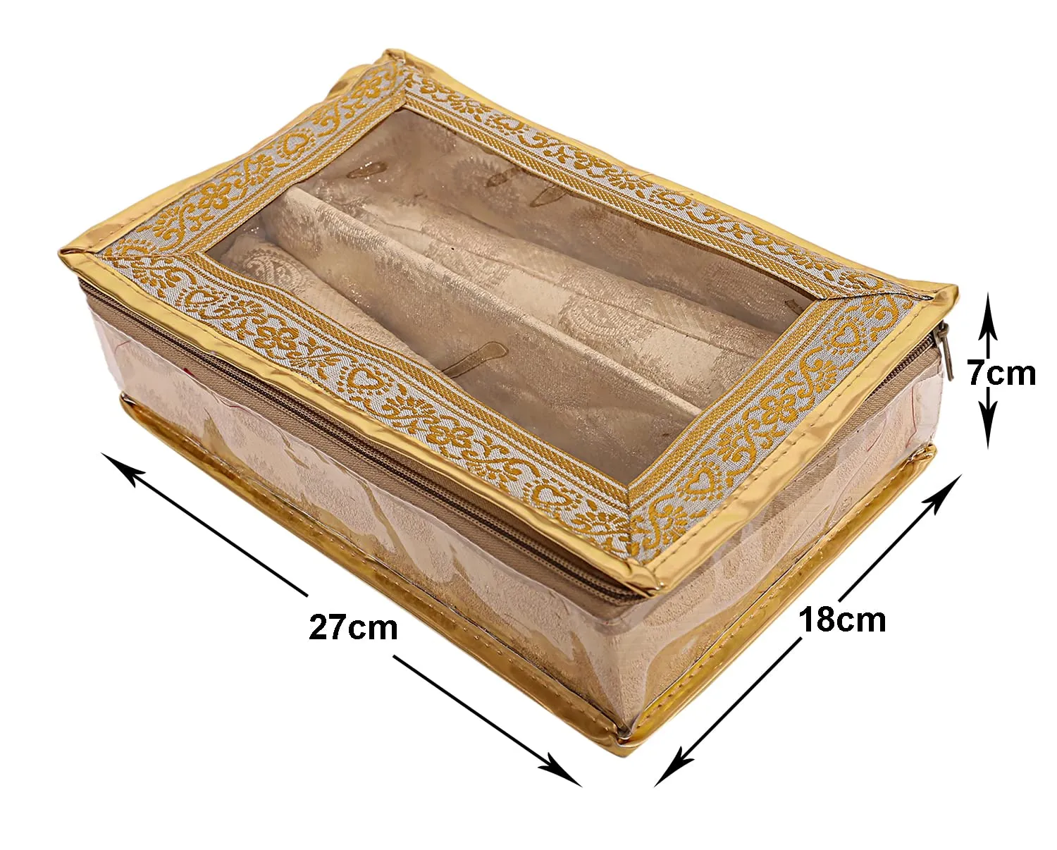 Heart Home Multipurpose Carry Design Laminated 2 Rod Bangle Box/Organizer/Case With Tranasparent Top (Gold)-47HH029