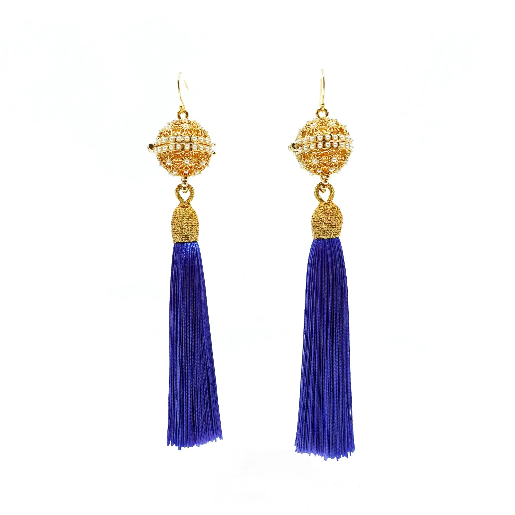 Herbal Locket Silk Tassel Earrings - Royal Blue