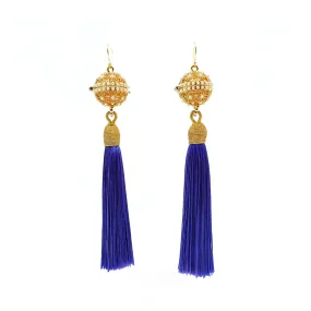 Herbal Locket Silk Tassel Earrings - Royal Blue
