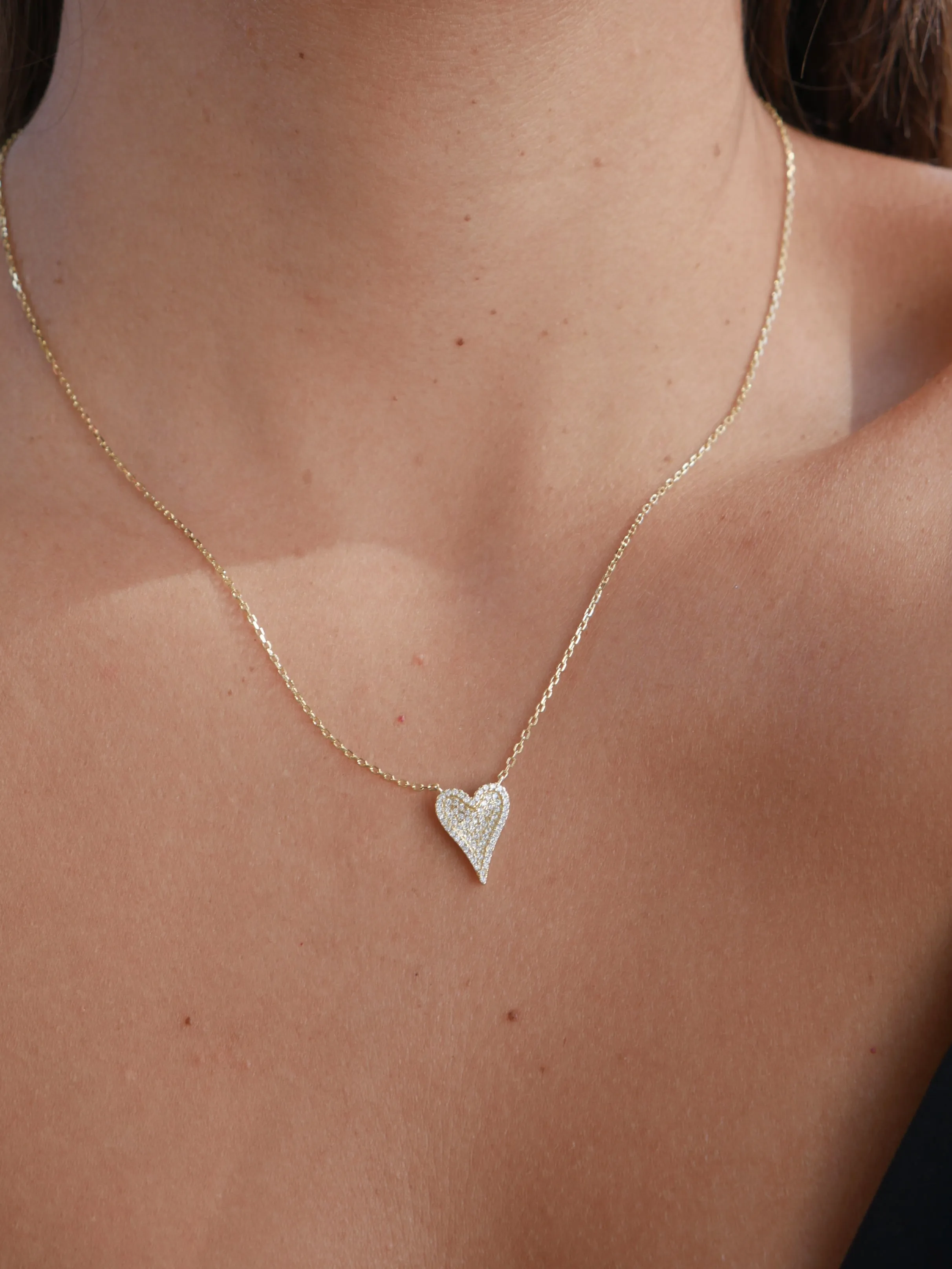 Large Heart Necklace, Pave Diamond CZ Glamorous Girl .925 Sterling Silver Necklace