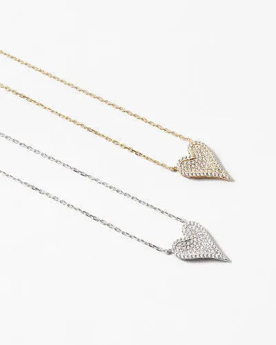 Large Heart Necklace, Pave Diamond CZ Glamorous Girl .925 Sterling Silver Necklace