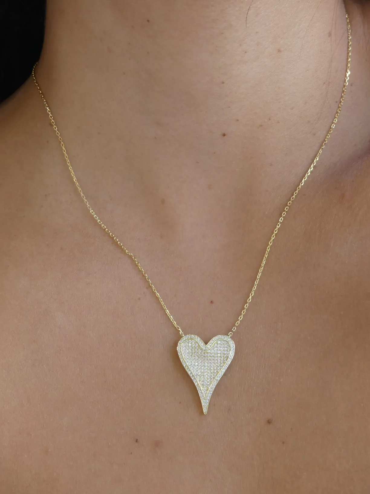 Large Heart Necklace, Pave Diamond CZ Glamorous Girl .925 Sterling Silver Necklace