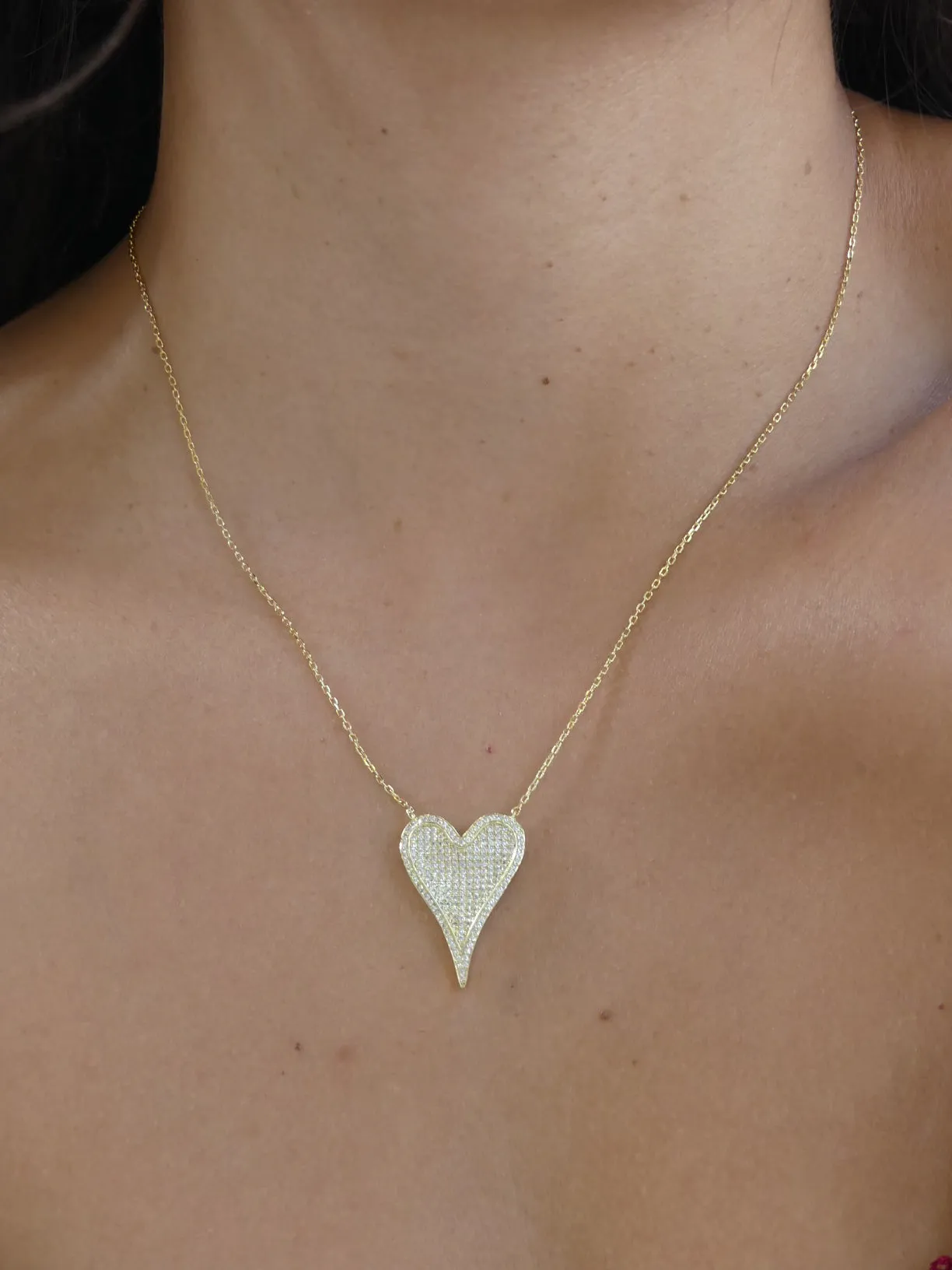 Large Heart Necklace, Pave Diamond CZ Glamorous Girl .925 Sterling Silver Necklace