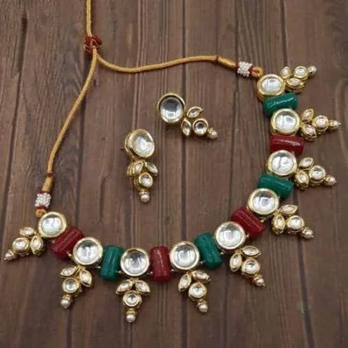 Long Bead Kundan Motif Necklace Set