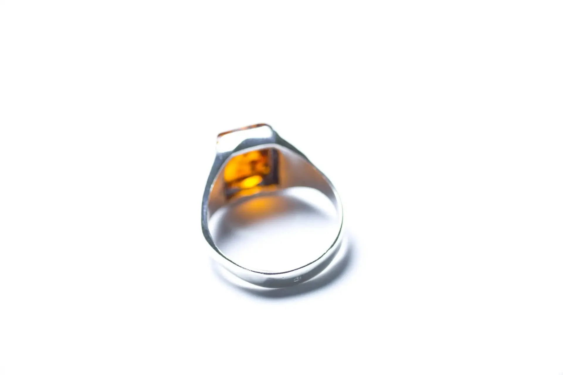 Men's Amber Solitaire Ring - Sterling Silver Band with Baltic Amber Gemstone