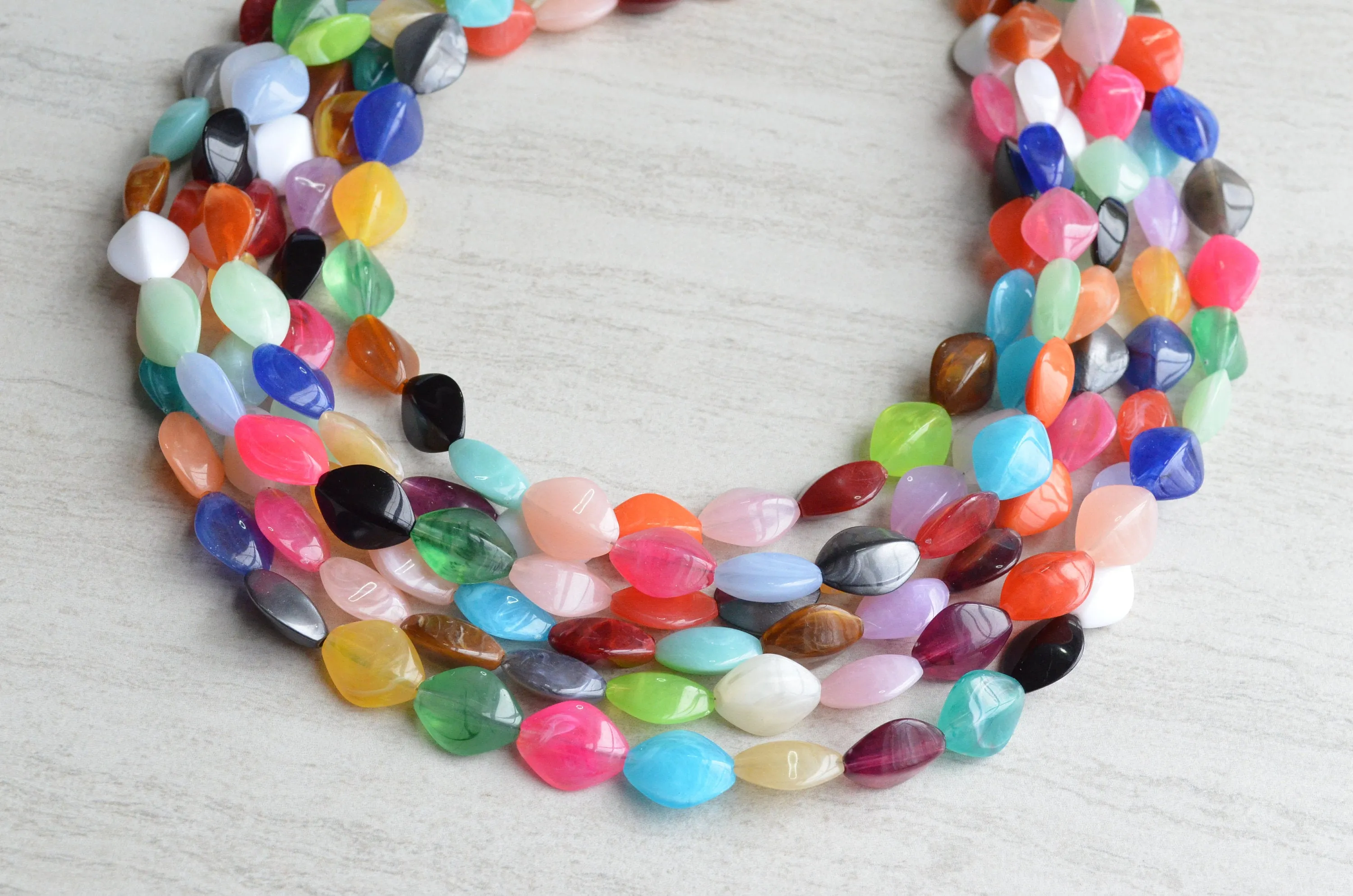 Multi Color Colorful Statement Lucite Beaded Chunky Multi Strand Necklace - Minnie
