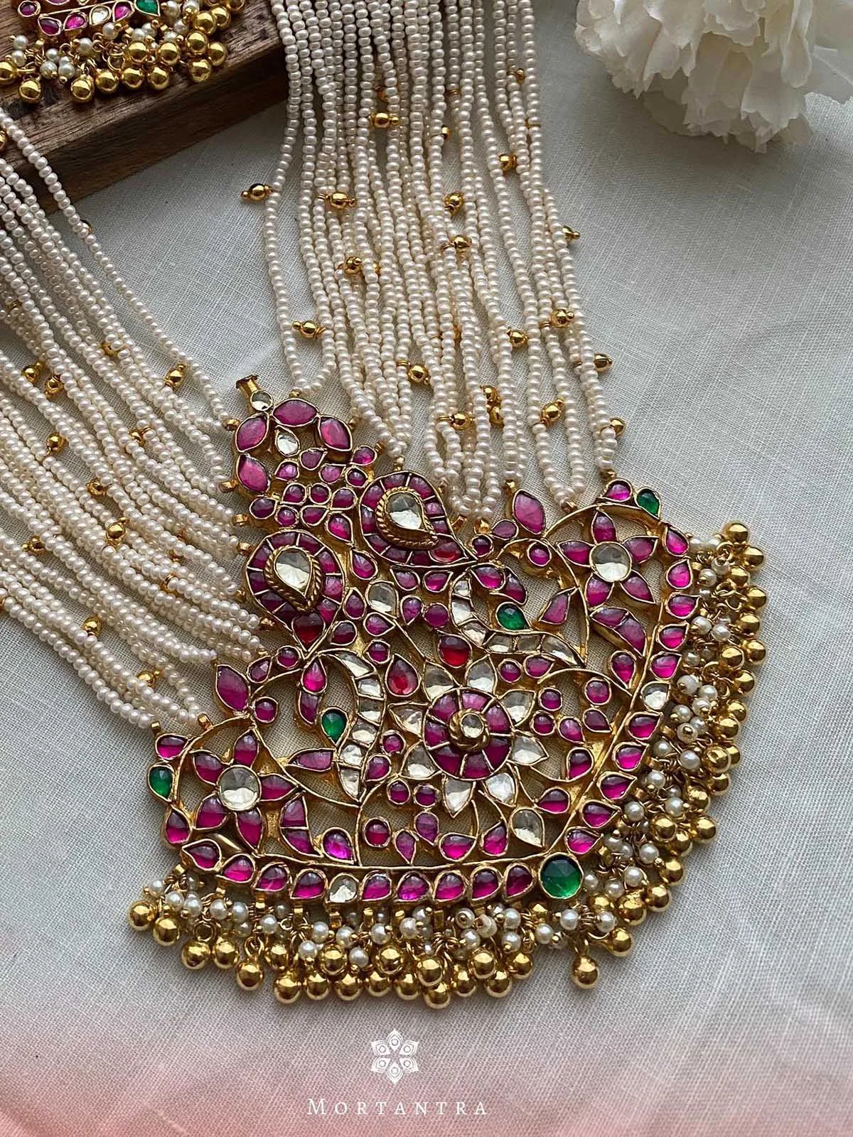 Multicolor Gold Plated Jadau Kundan Necklace Set - MS1072M