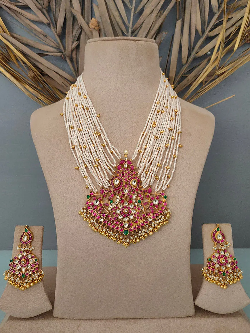 Multicolor Gold Plated Jadau Kundan Necklace Set - MS1072M