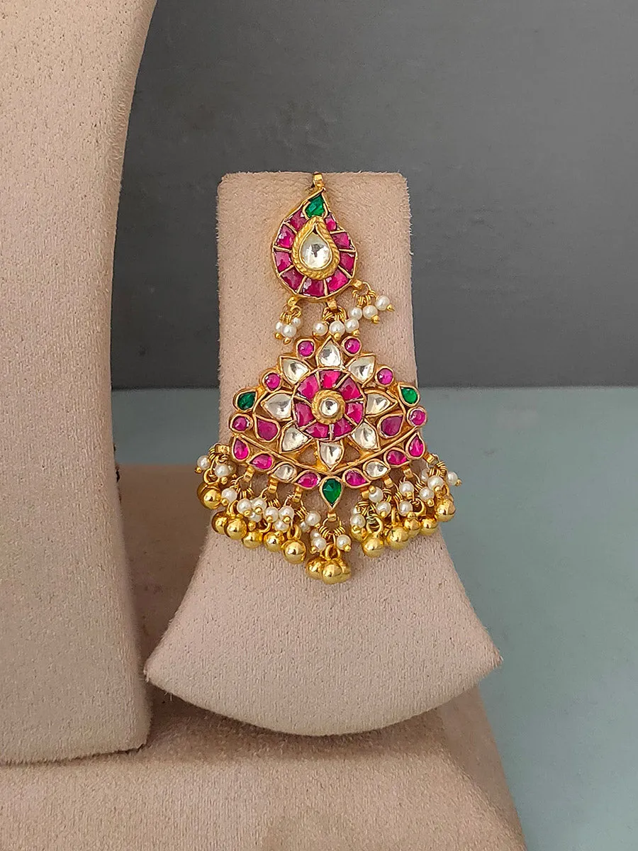 Multicolor Gold Plated Jadau Kundan Necklace Set - MS1072M