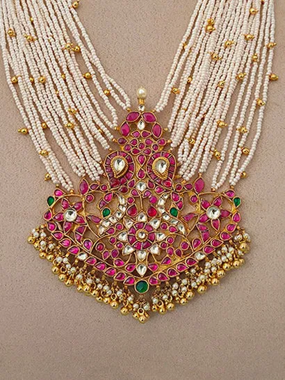 Multicolor Gold Plated Jadau Kundan Necklace Set - MS1072M