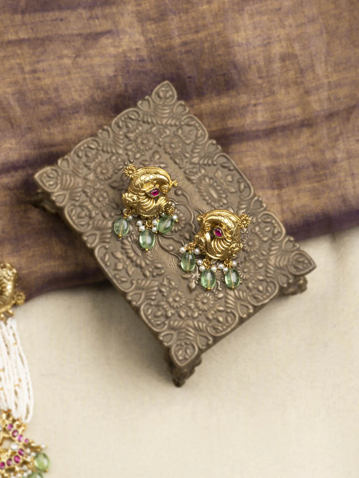 Multicolor Gold Plated Temple Necklace Set - TMPSET205M