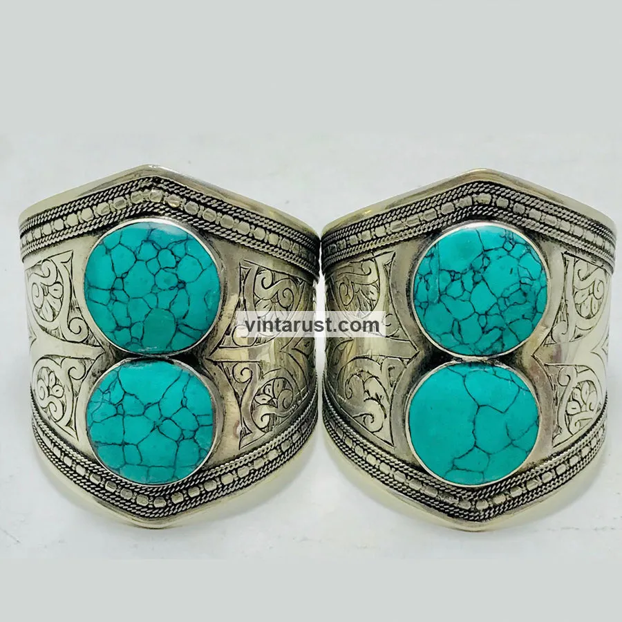 Natural Turquoise Gemstone Cuff Bracelet