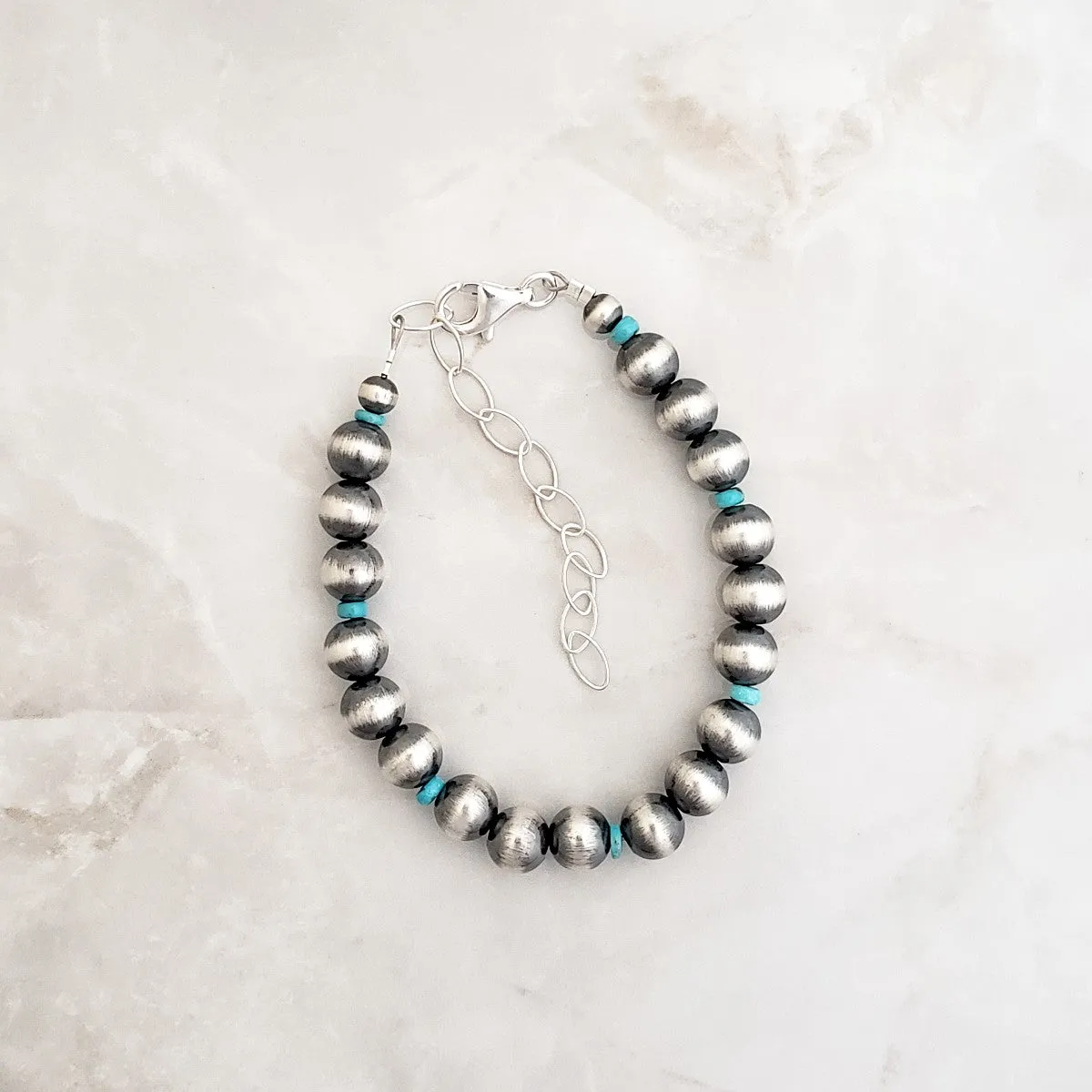 Navajo Pearls & Turquoise 8mm Bracelet Sterling Silver