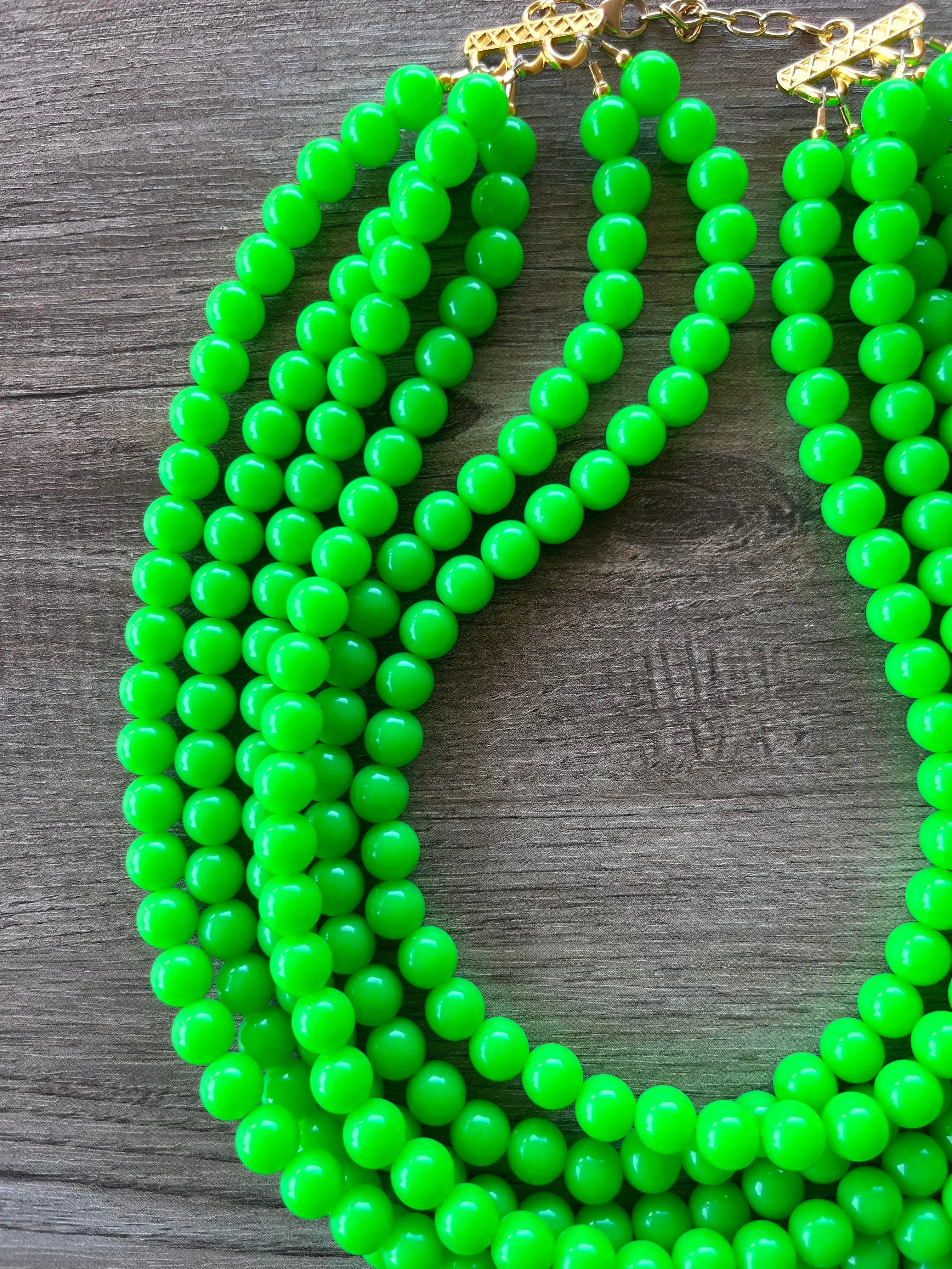 Neon Green Acrylic Lucite Bead Chunky Multi Strand Statement Necklace - Alana