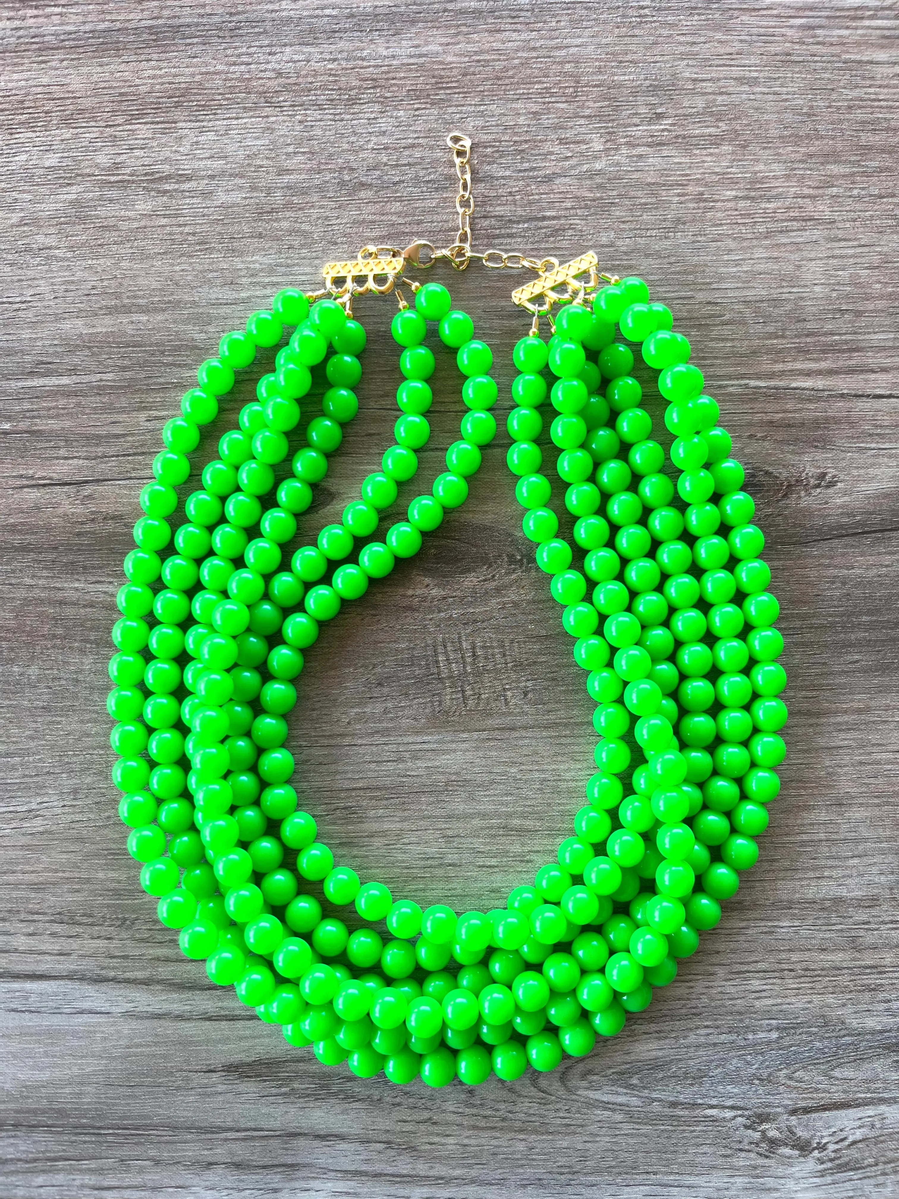 Neon Green Acrylic Lucite Bead Chunky Multi Strand Statement Necklace - Alana