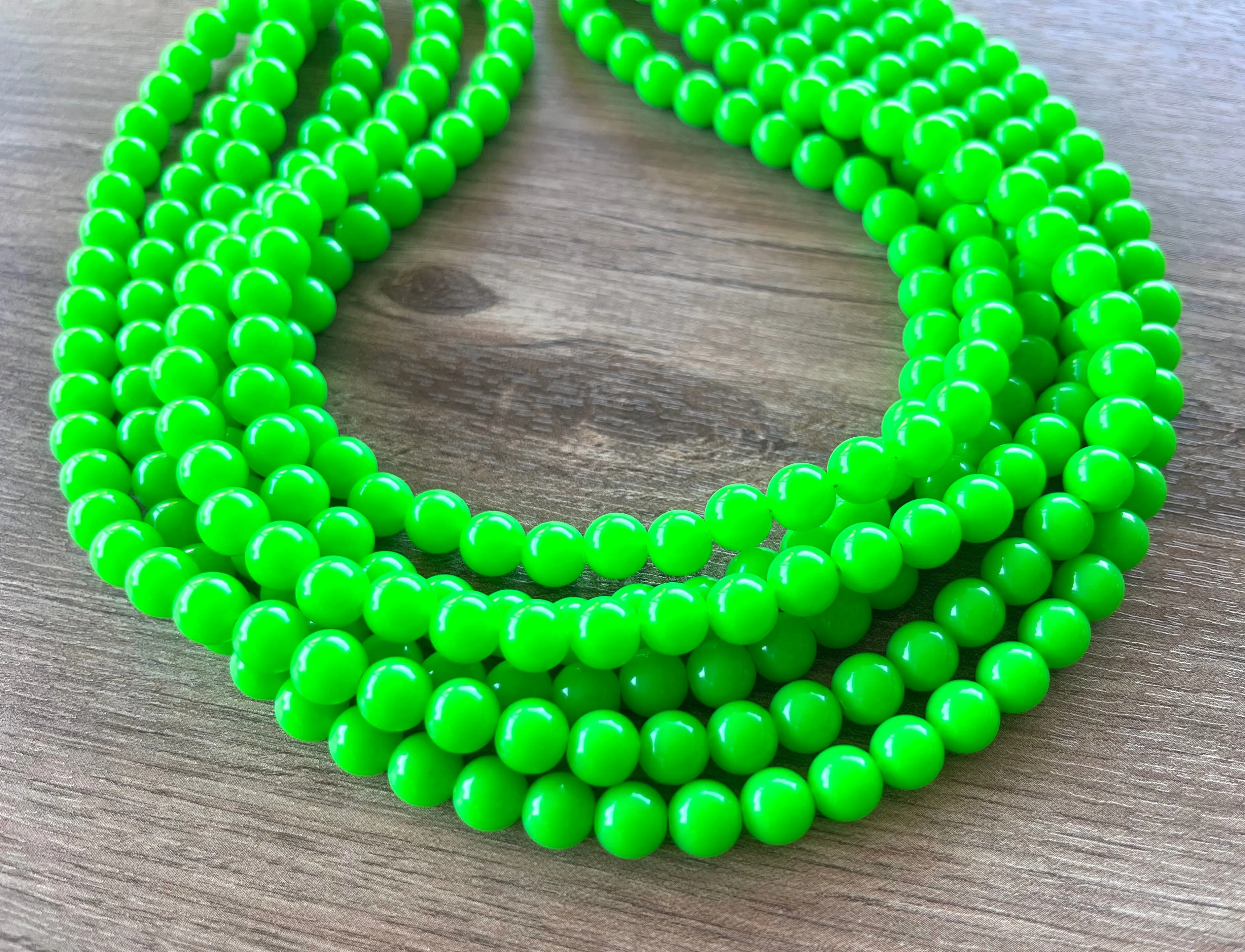 Neon Green Acrylic Lucite Bead Chunky Multi Strand Statement Necklace - Alana