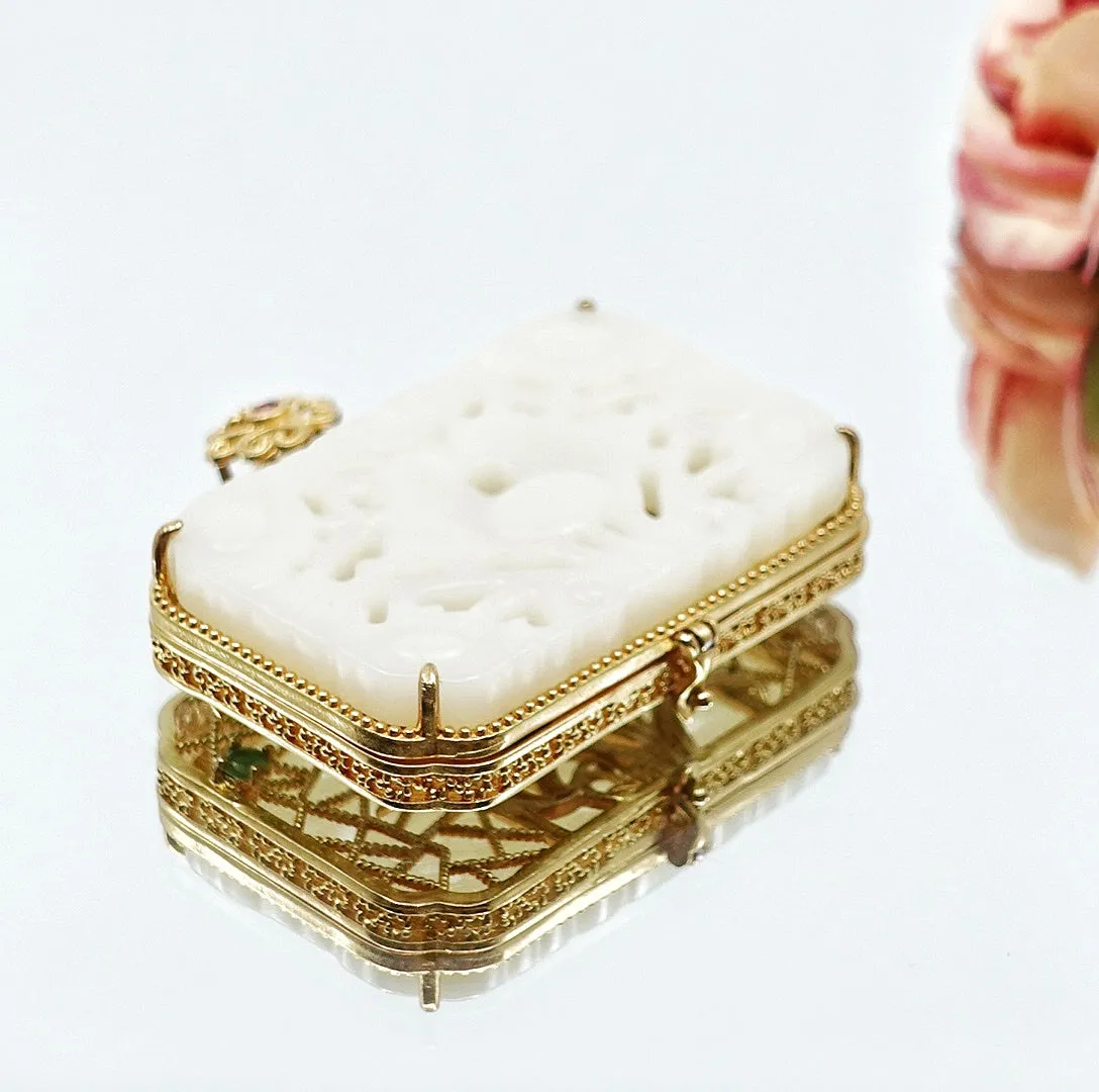 Nephrite Jade Lotus Locket Pendant