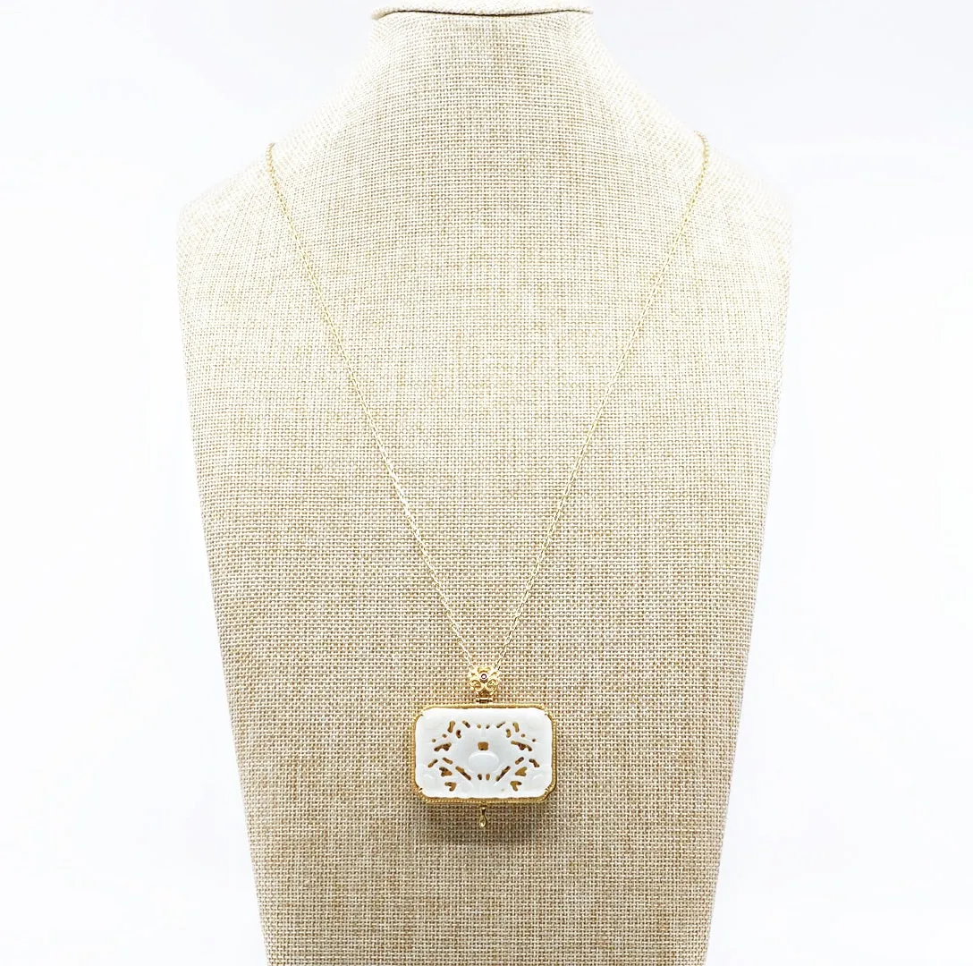 Nephrite Jade Lotus Locket Pendant