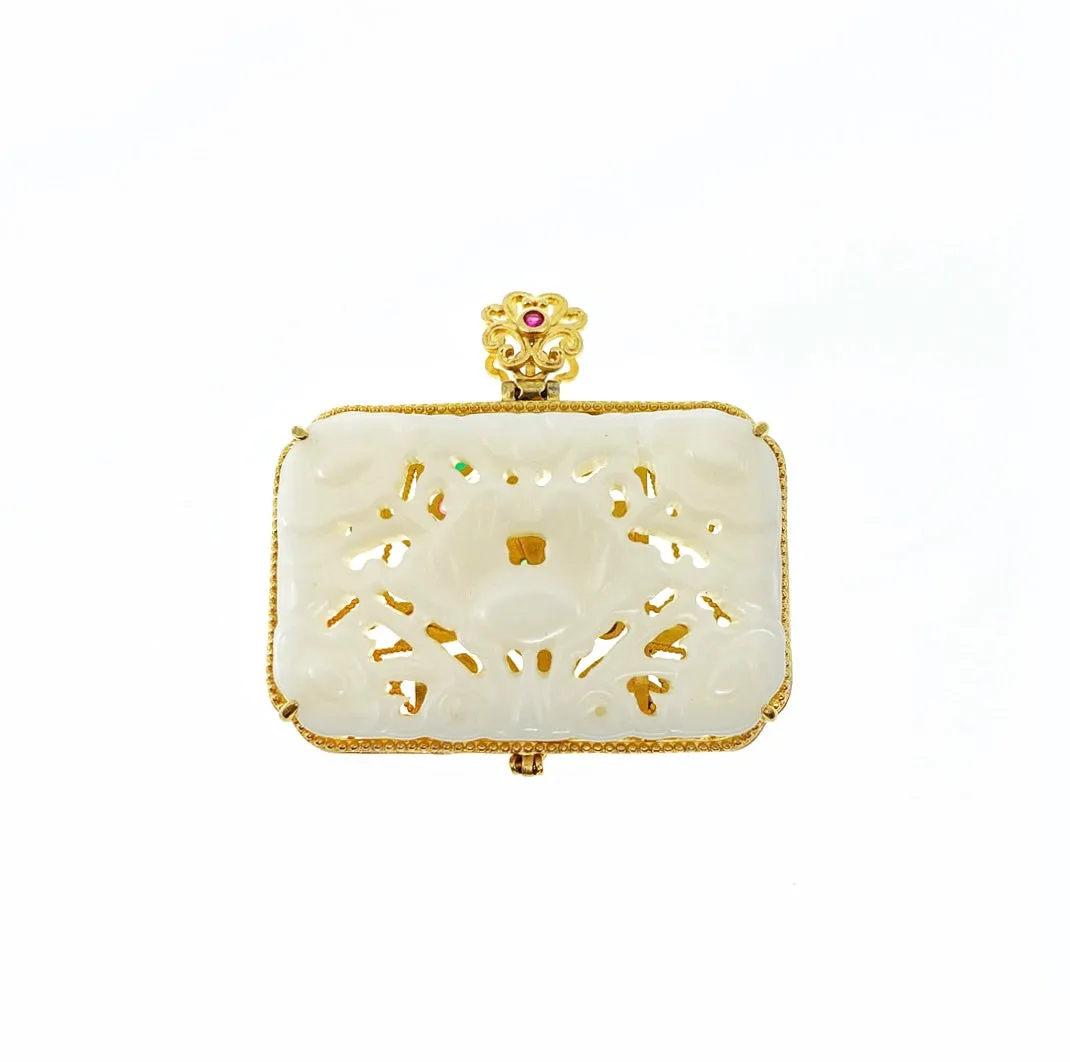 Nephrite Jade Lotus Locket Pendant