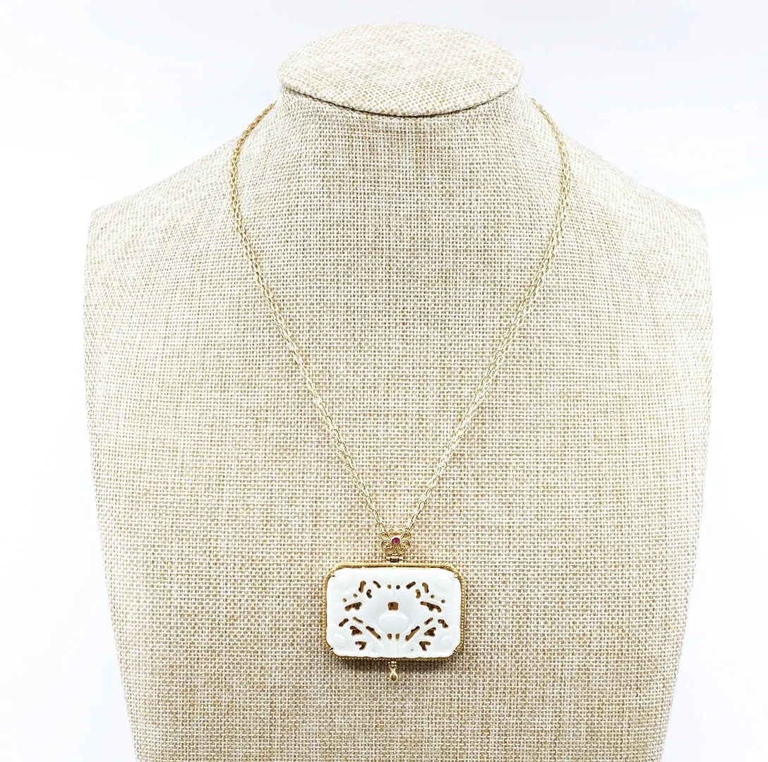 Nephrite Jade Lotus Locket Pendant