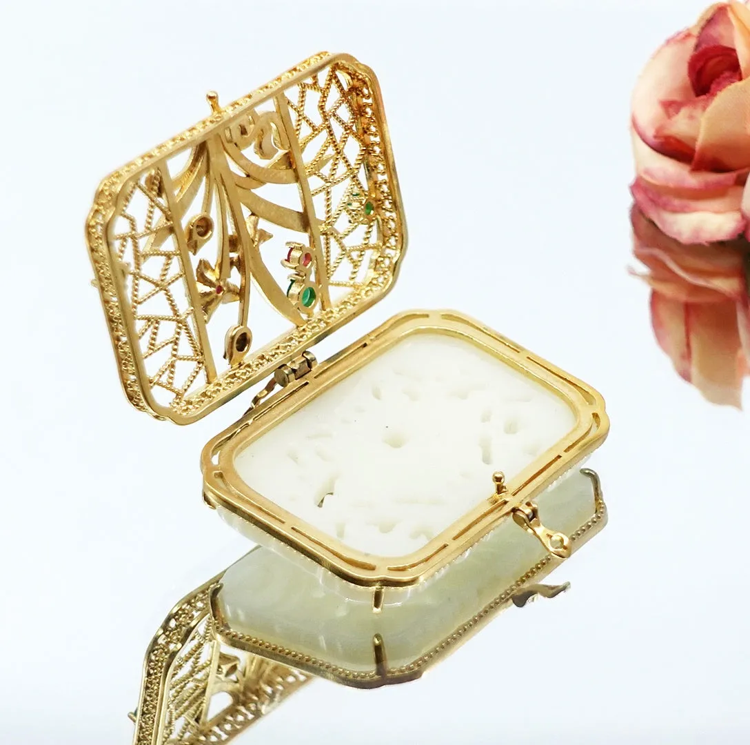 Nephrite Jade Lotus Locket Pendant