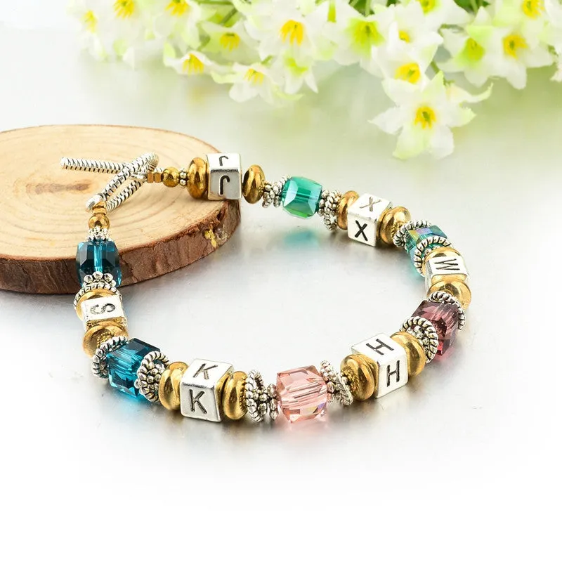 New Design Silver Square Colorful Murano Crystal Beads Bracelet for Women Easy-Hook Jewelry Christmas Gift