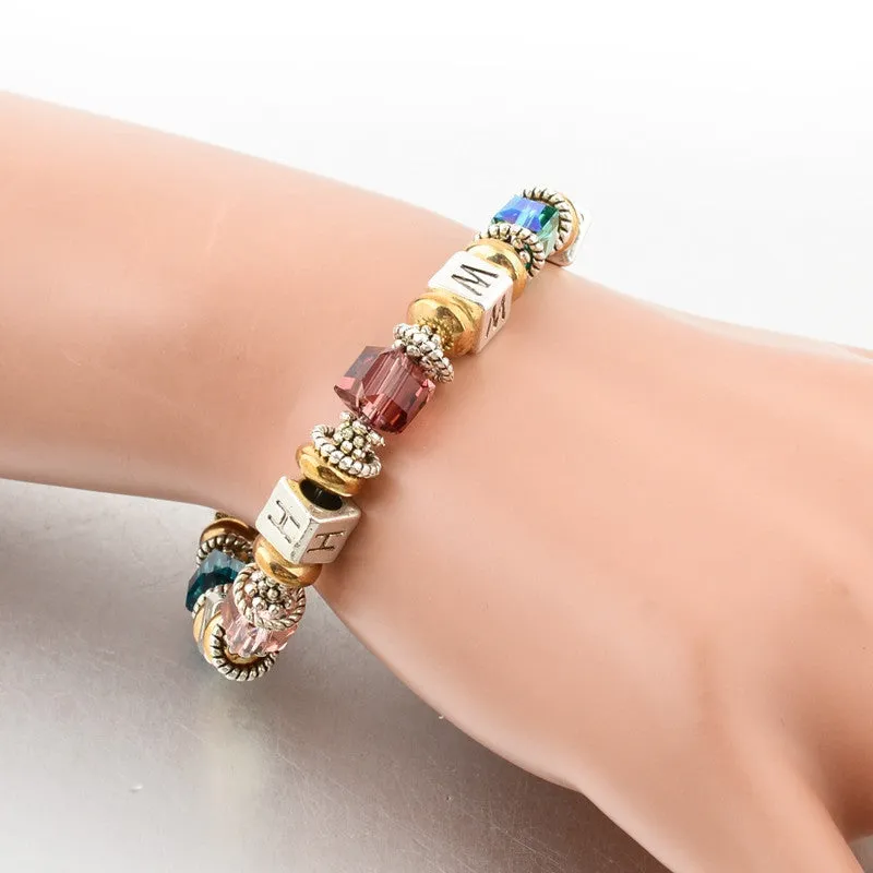 New Design Silver Square Colorful Murano Crystal Beads Bracelet for Women Easy-Hook Jewelry Christmas Gift