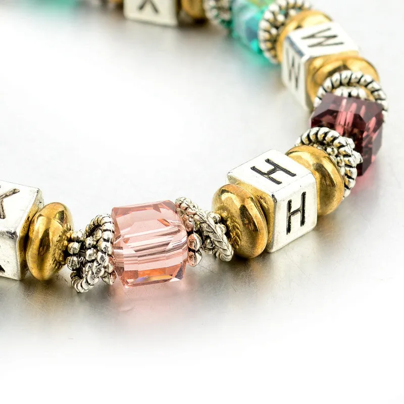 New Design Silver Square Colorful Murano Crystal Beads Bracelet for Women Easy-Hook Jewelry Christmas Gift