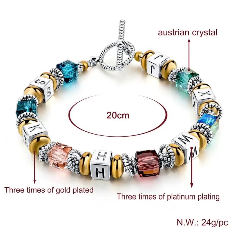 New Design Silver Square Colorful Murano Crystal Beads Bracelet for Women Easy-Hook Jewelry Christmas Gift