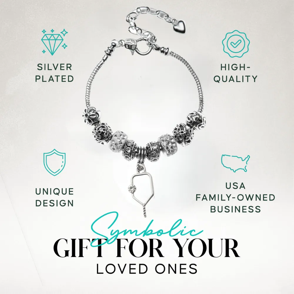 Pickleball Charm Beaded Bracelet