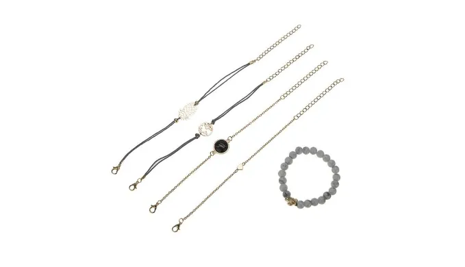Pineapple Express Black Marble 5 Piece Bracelet Set