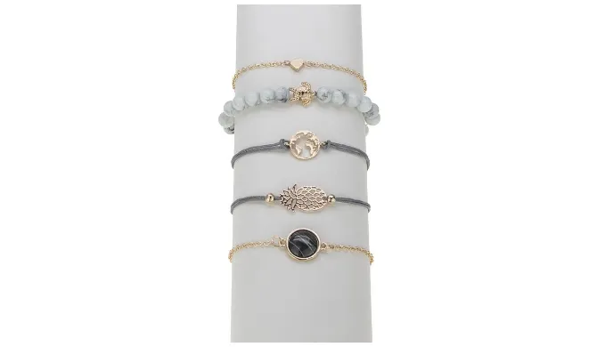 Pineapple Express Black Marble 5 Piece Bracelet Set