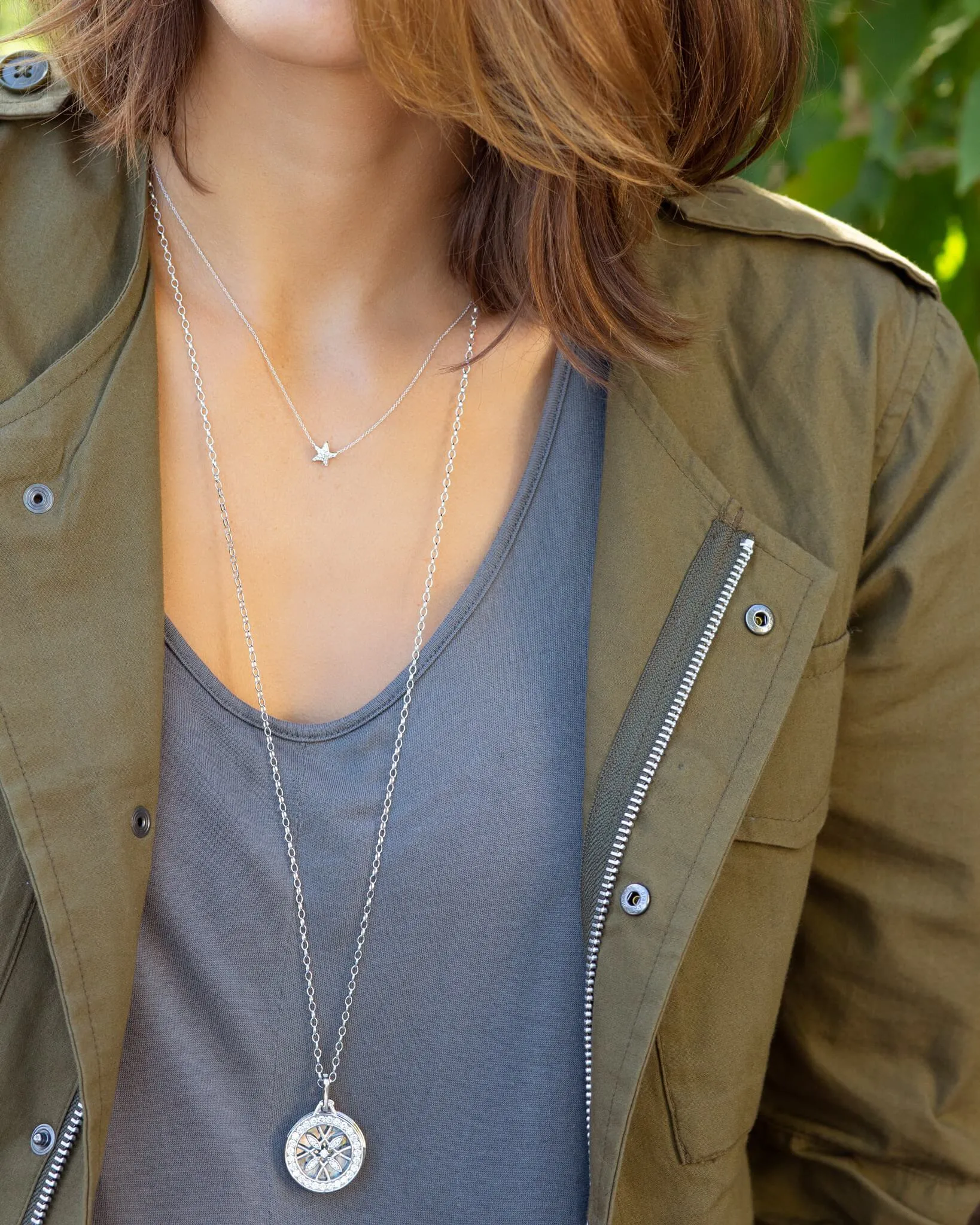 Round Gate Locket Necklace in White Gold