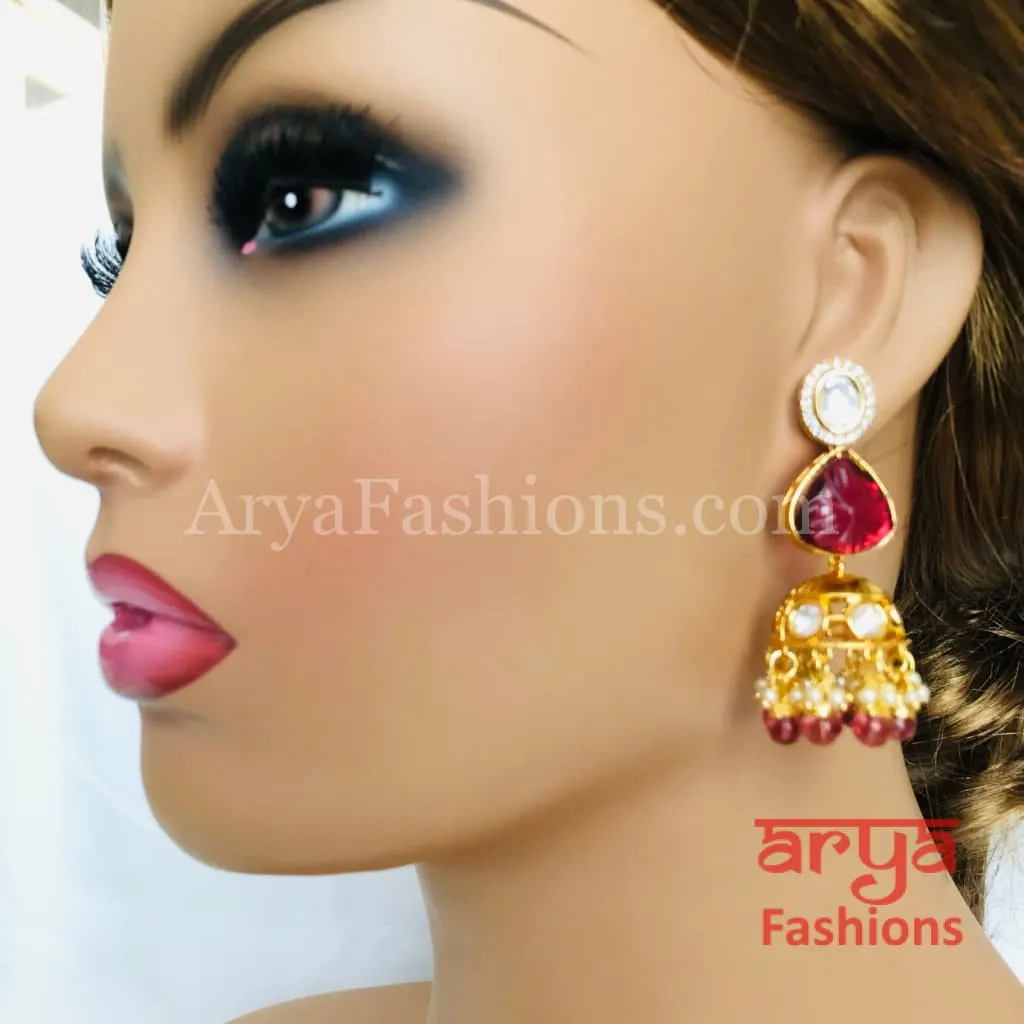 Ruby Pacchi Kundan Jhumka Earrings/ Emerald Green Kundan Earrings