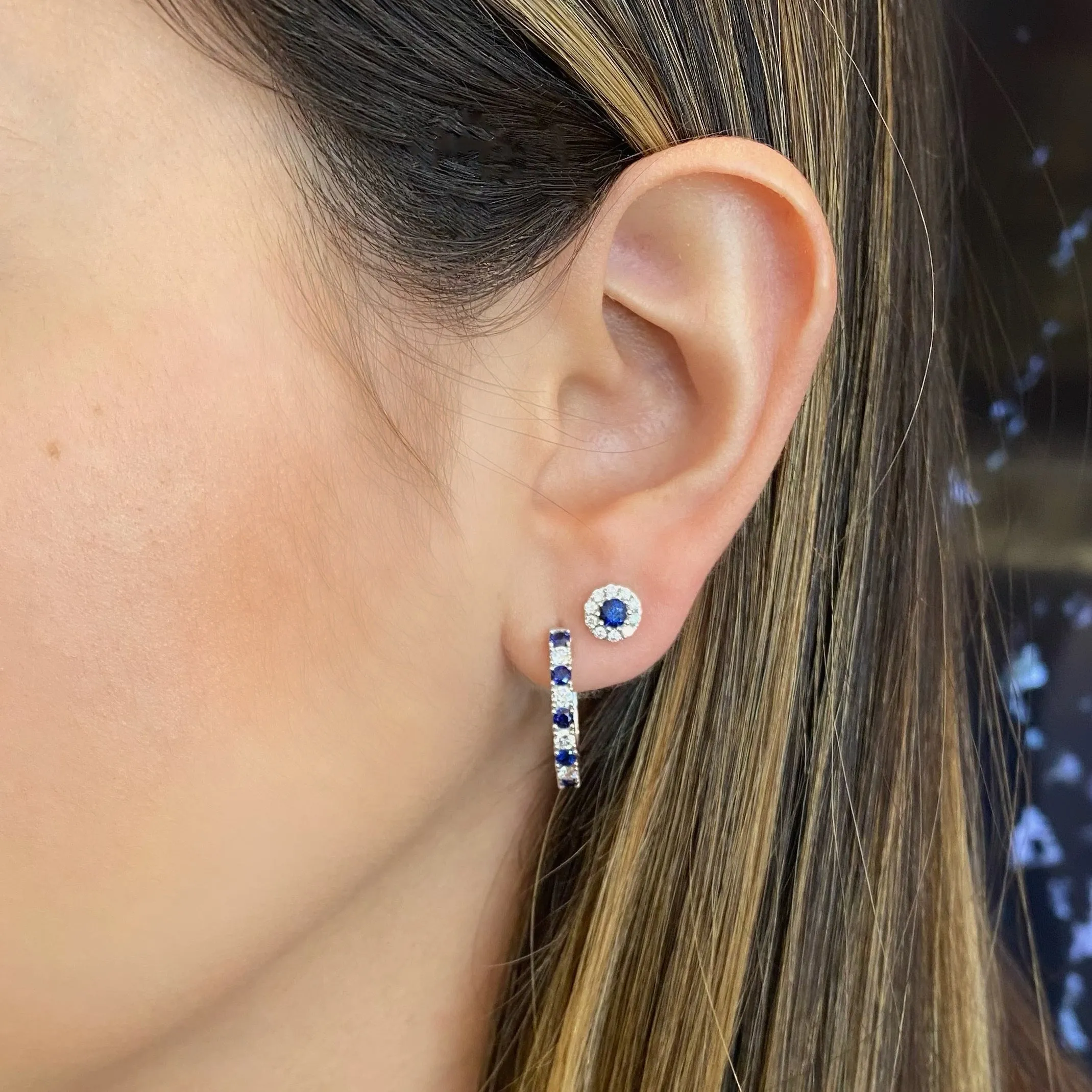 Sapphire & Diamond Medium Huggie Earrings