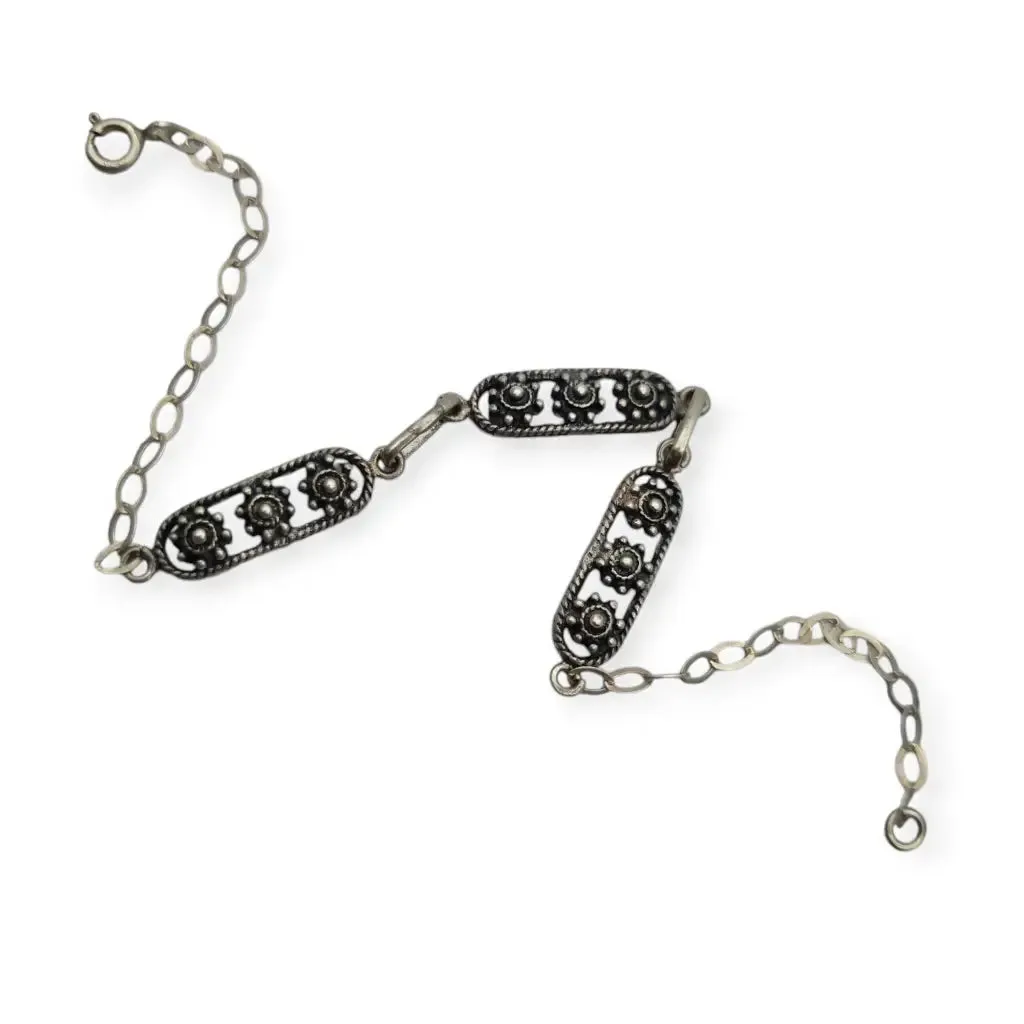Silver filigree Charro bracelet, 80s, traditional Spanish jewelry.
