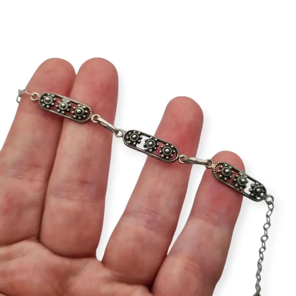 Silver filigree Charro bracelet, 80s, traditional Spanish jewelry.