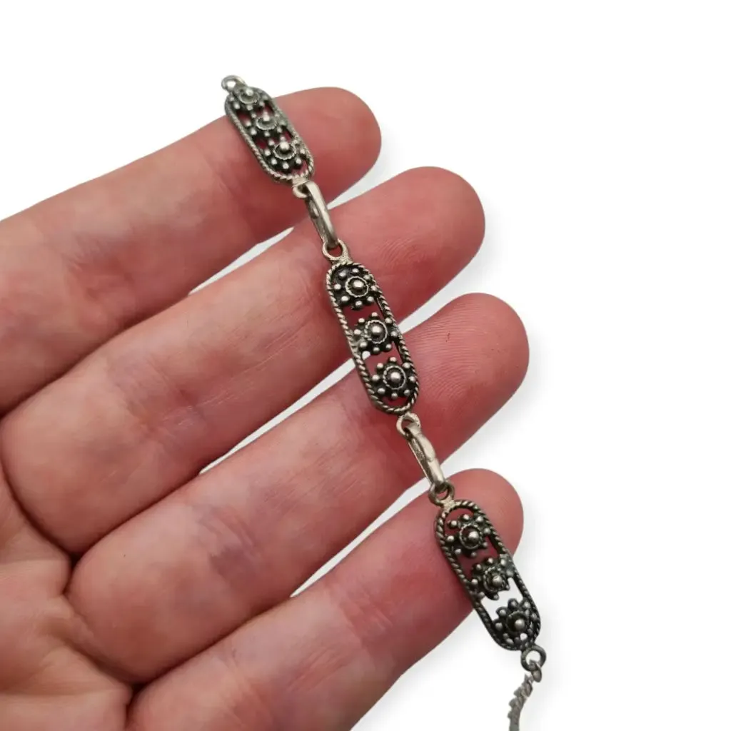 Silver filigree Charro bracelet, 80s, traditional Spanish jewelry.