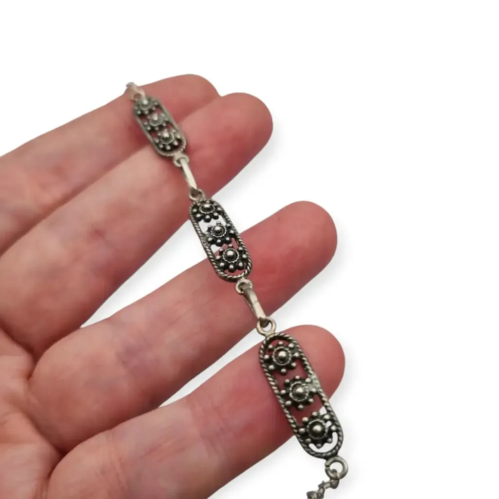 Silver filigree Charro bracelet, 80s, traditional Spanish jewelry.